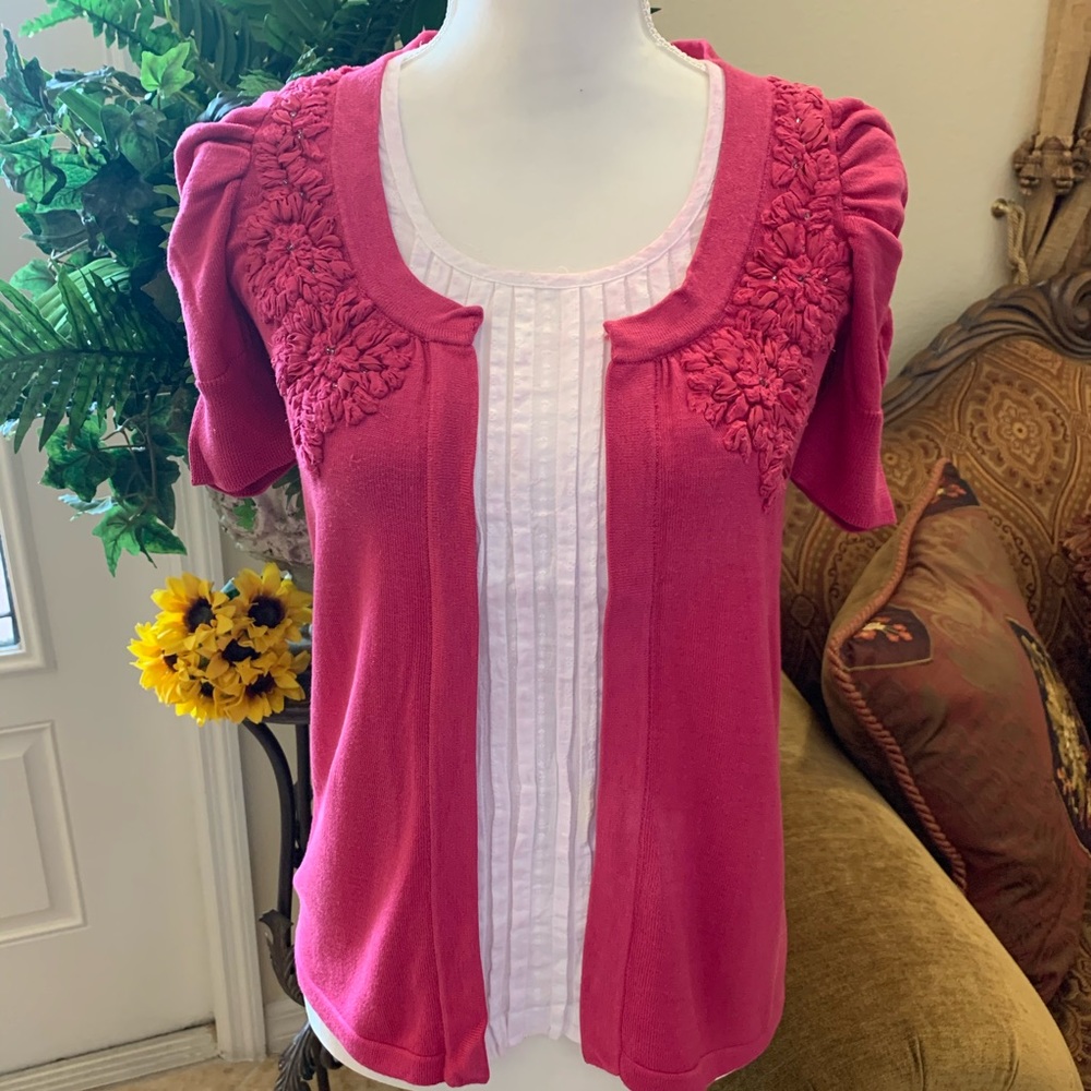INC Pink White Short Sleeve Top Size S